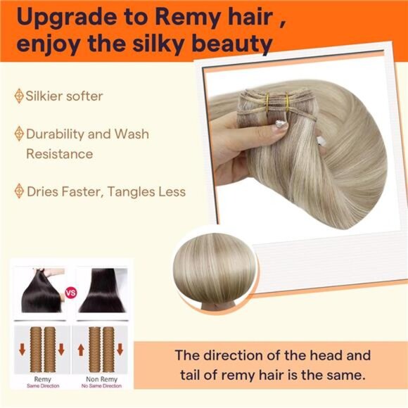 Full Shine Weft Hair Extensions Ash Blonde Hair Wefts Human Hair Sew in Blonde - Picture 4 of 16